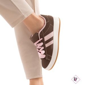 brown sneakers with pink stripes sports shoes de caro footwear (3)