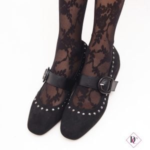ballerine nero camoscio con borchie e cinturino de caro calzature 3