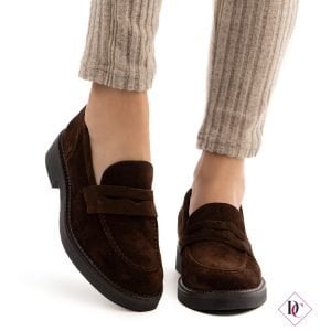 mocassini camoscio testa di moro tacco basso de caro calzature (5)