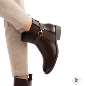 stivaletti bassi marrone eleganti con elastici e fibbia oro de caro calzature (4)