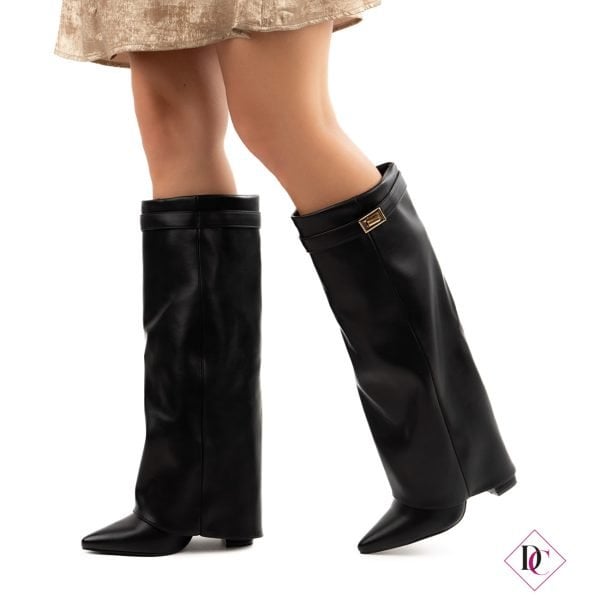 stivali eleganti nero pelle con gambale morbido che copre il tacco de caro calzature (4)