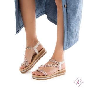 sandali bassi bianco con zeppa morbida de caro calzature (1)