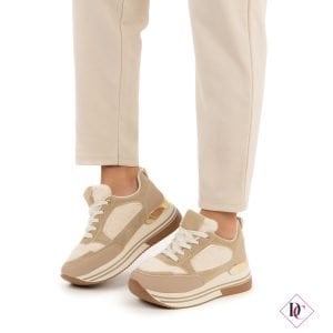sneakers beige con pelliccia e zeppa de caro calzature (2)