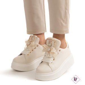 Sneakers eleganti Five con perle e zeppa alta in gomma