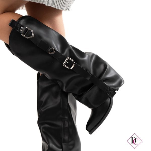 stivali neri tacco alto texani con gambale largo de caro calzature