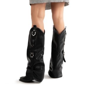 stivali neri texani con tacco alto e gambale largo de caro calzature (1)