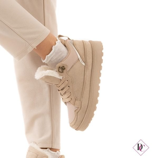 beige Wintersneaker mit Fellbesatz, de Caro Schuhe 4