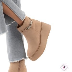 stivali scamosciati alla caviglia con zeppa khaki de caro calzature