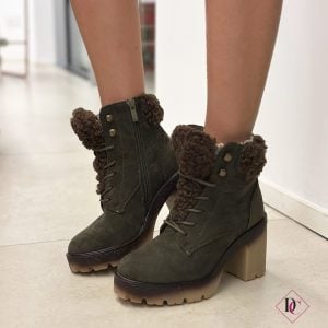 anfibi verdi con pelliccia tacco comodo de caro calzature (2)