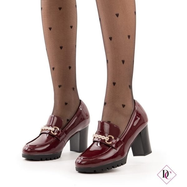 shiny burgundy moccasins with high heel and jewel de caro calzature (2)
