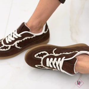 SNEAKERS BASSE MARRONE CASUAL CHIC CON PIZZO DE CARO CALZATURE (3)