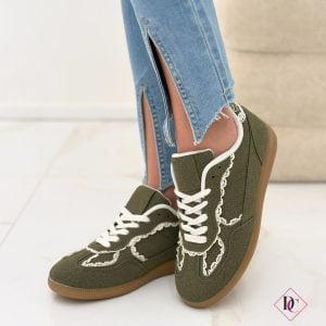 sneakers basse verde casual chic con pizzo de caro calzature (3)