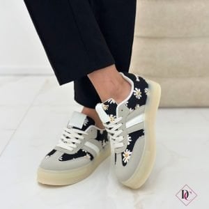 sneakers bianco nero a fiori primaverili de caro calzature (5)