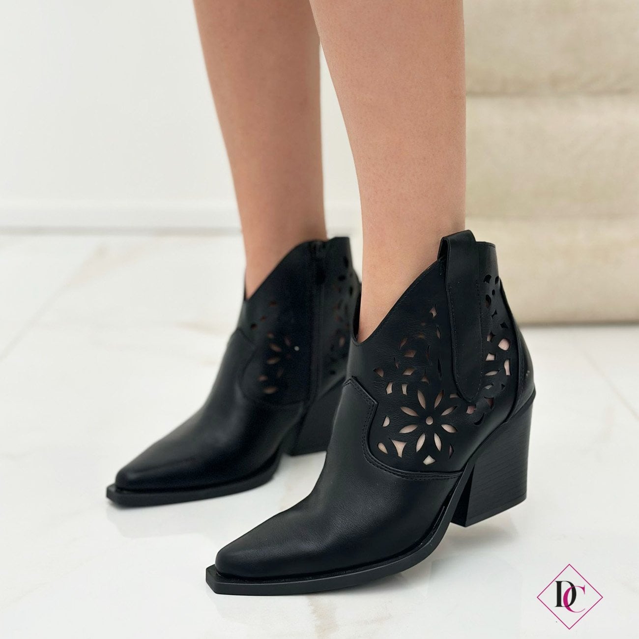 OTMYIGO Stivaletti Donna Tacco 7 Cm | Punta Quadrata Con Cerniera, Suola Gomma E Interno Peluche