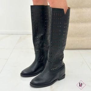 stivali eco pelle nero traforati de caro calzature (7)