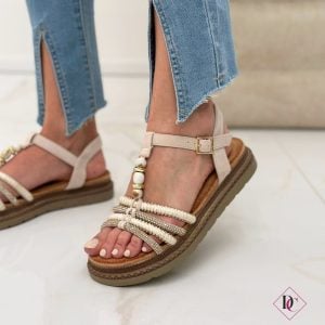 sandali bassi beige con zeppa comoda anti sudore de caro calzature (4)