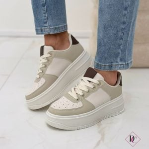 sneakers bianco beige con zeppa platform in gomma de caro calzature (1)