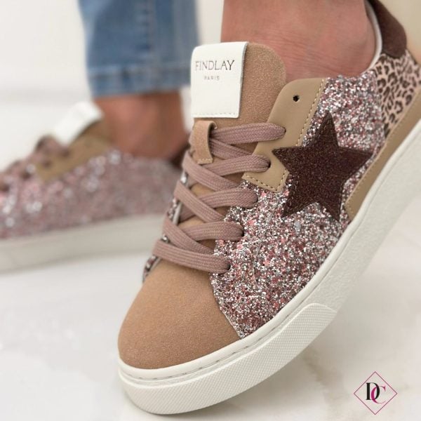 sneakers eleganti khaki champagne glitter de caro calzature (3)