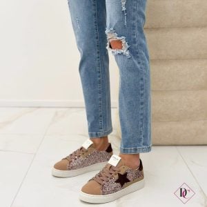 sneakers eleganti khaki champagne glitter de caro calzature (5)