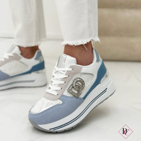sneakers bianco blu eleganti con zeppa alta de caro calzature