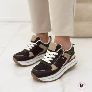 sneakers marrone con zip e lacci zeppa alta de caro calzature (3)