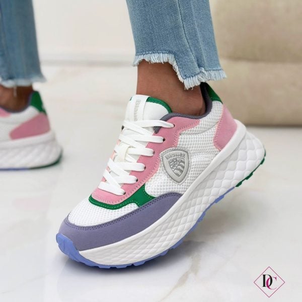 Zapatillas Blauer blancas y rosas, estilo casual chic con cuña ligera, calzado De Caro (1)