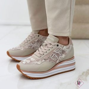 Sneakers eleganti Apepazza rosa con zeppa alta e pizzo de caro calzature (5)