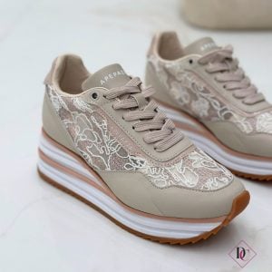 Sneakers eleganti Apepazza rosa con zeppa alta e pizzo de caro calzature (9)