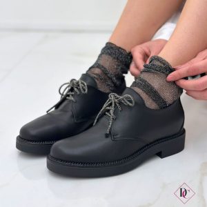 Sneakers eleganti Inglesine tacco basso vera pelle lacci strass fumé de caro calzature (5)