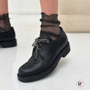 Sneakers eleganti Inglesine tacco basso vera pelle lacci strass fumé de caro calzature (7)