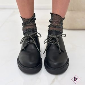 Sneakers eleganti Inglesine tacco basso vera pelle lacci strass fumé de caro calzature (8)