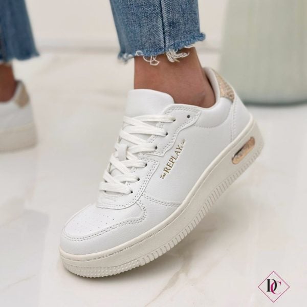 Sneakers firmate Replay bianco oro de caro calzature (5)