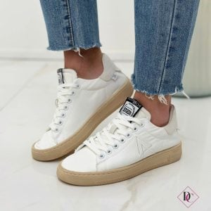 sneakers Elena Iachi primavera estate pelle e tessuto bianco de caro calzature (2)