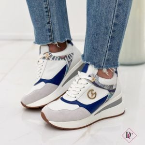 sneakers Gattinoni primavera estate bianco blu con zeppa alta de caro calzature (6)