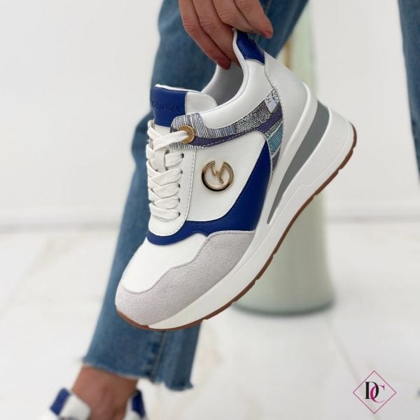 sneakers Gattinoni primavera estate bianco blu con zeppa alta de caro calzature (8)