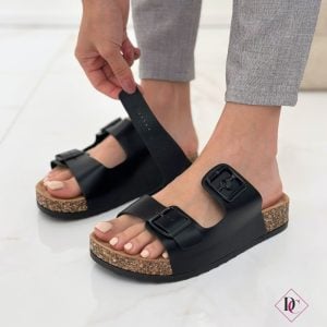 sandali bassi nero con fibbie regolabili anti sudore de caro calzature (1)