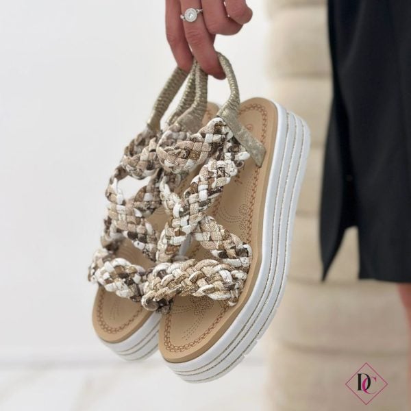 sandals wrapped with gold scarf and comfortable wedge de caro calcio (2)