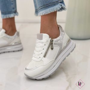 sneakers bianco con lacci e zip zeppa alta de caro calzature (3)
