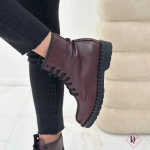 Stelvio low amphibians, genuine leather ankle boots with laces and studs