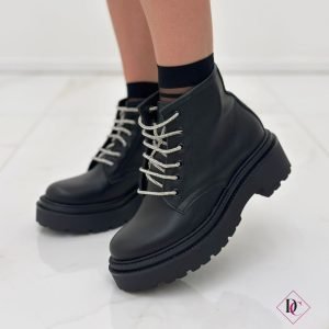 anfibi neri vera pelle con lacci di strass tacco basso de caro calzature (3)