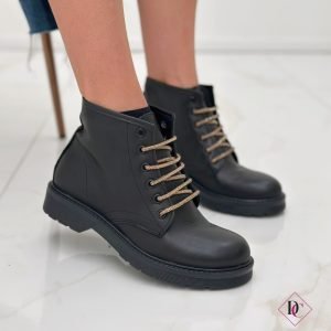 anfibi neri vera pelle con lacci strass champagne de caro calzature (5)