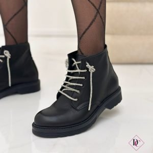 anfibi pelle nero caviglia stivaletti eleganti con lacci de caro calzature (2)