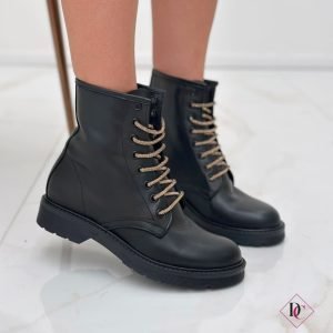 stivaletti neri bassi anfibi vera pelle con lacci strass de caro calzature (5)