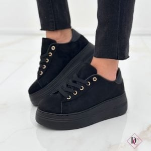 SNEAKERS CAMOSCIO NERO COMODE CON ZEPPA ALTA DE CARO CALZATURE (1)