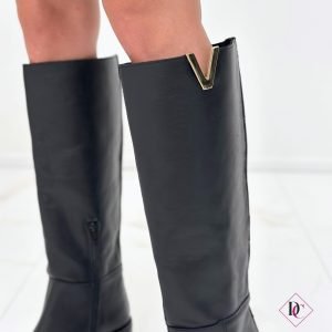 STIVALI ELEGANTI NERO VERA PELLE CON V ORO TACCO COMODO DE CARO CALZATURE (6)