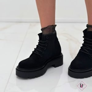 anfibi camoscio nero vera pelle made in italy stivaletti allacciati de caro calzature (2)