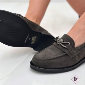 mocassini eleganti camoscio grigio tacco basso vera pelle de caro calzature (1)
