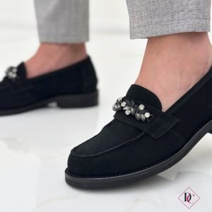 mocassini eleganti camoscio nero con brillantini tacco basso de caro calzature (3)