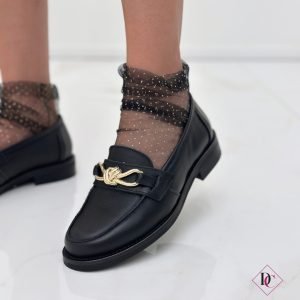 mocassini eleganti pelle nero con accessori oro tacco basso de caro calzature (3)