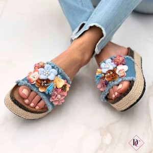 Sandali bassi Kory ciabatte platform in corda con fiori